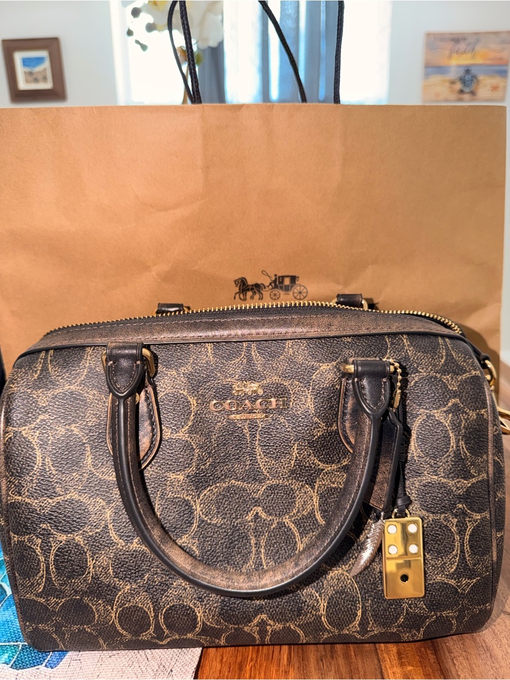 Coach Rowan Satchel Bag in loved leather signature canvas